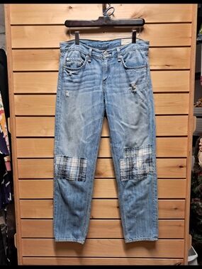 Rag & Bone The Dre Distressed Flannel Plaid Patchwork Boyfriend Jeans Size 26
